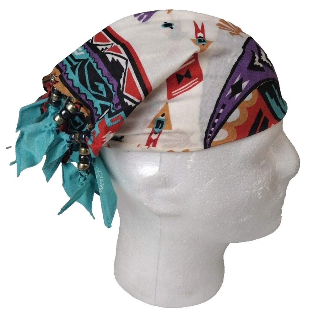 Y2K Wamcraft Beaded Bandana  Southwestern Aztec Western Vintage 80s Made In USA